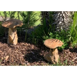 Champignon pour décoration extérieure coloris bois en teck - 40 cm