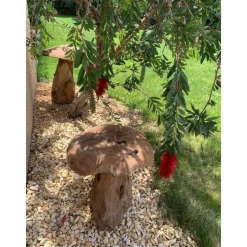 Champignon pour décoration extérieure coloris bois en teck - 40 cm