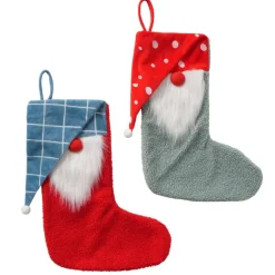 Chaussette de Noël père Noël en textile coloré Helge - 30 x 2 x 37 cm