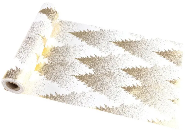 Chemin de table blanc et or velours Tree Spirit - 28 x 300 cm