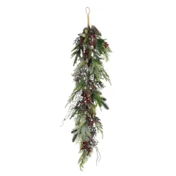 Chute de feuillage vert et pommes de pin bordeaux Bodi - 110 x 18 x 10 cm