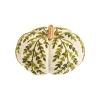 Citrouille tricot en laine beige à motif vert et bois - Ø 20 x H 20 cm