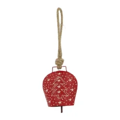 Cloche à suspendre en métal rouge et blanc taille L - 11 x 6 x 13 cm