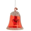 Cloche en verre transparent Rouge paillettes et étoile - 6,20 x 6,20 x 7,50 cm