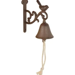 Cloche murale motif oiseau en fonte marron 14,4x7,5x15,5 cm