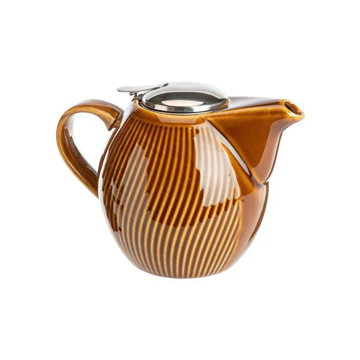 Coffret théière 0,9 L et 4 gobelets en grès marron Mao - les 5 pièces