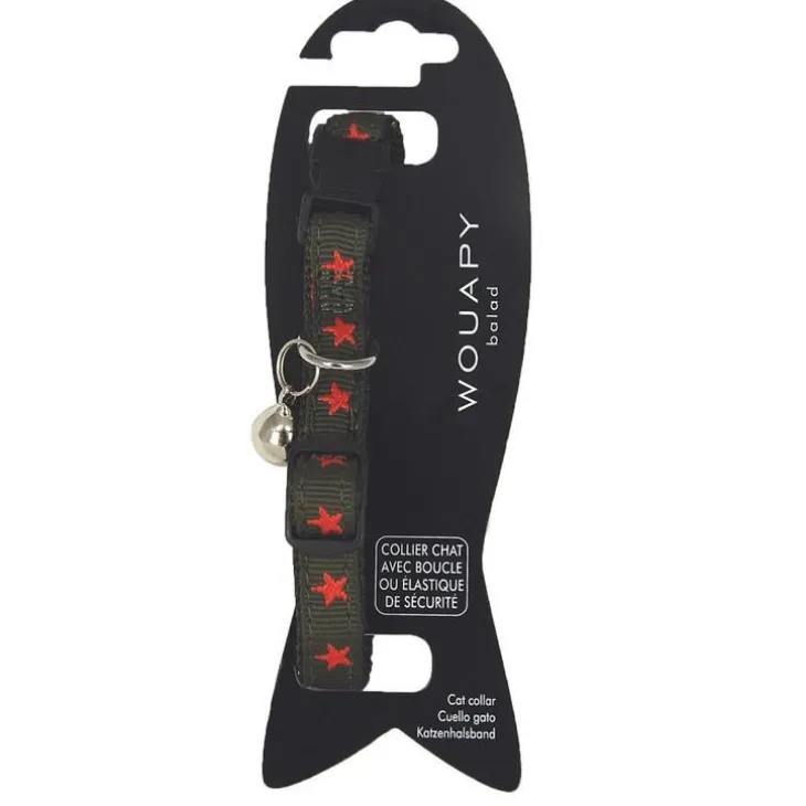 Collier pour chat en nylon coloris kaki Wouapy Star - Taille unique