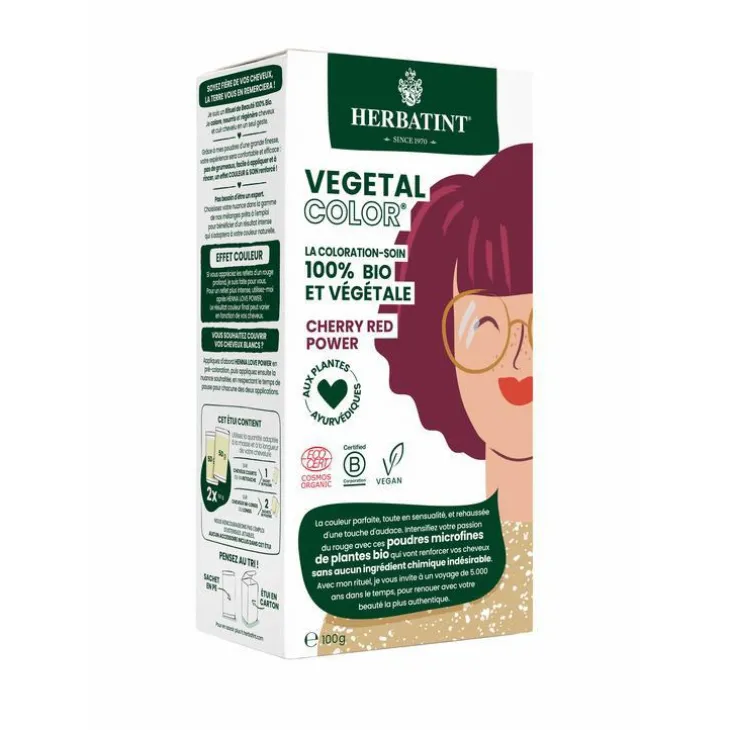 Coloration capillaire bio Vegetal Color cherry red power 100 g