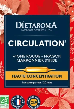 Complément alimentaire vigne rouge, fragon, marronnier d'Inde CIP bio Dietaroma circulation - 20 ampoules x 10 ml