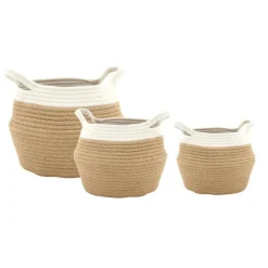 Corbeille ronde à anses en corde de coton naturel/blanc moyen modèle - Ø 15 x H 18 cm