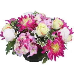 Coupe de fleurs artificielles Hortensia Bouton de rose et Chrysanthème Riviera