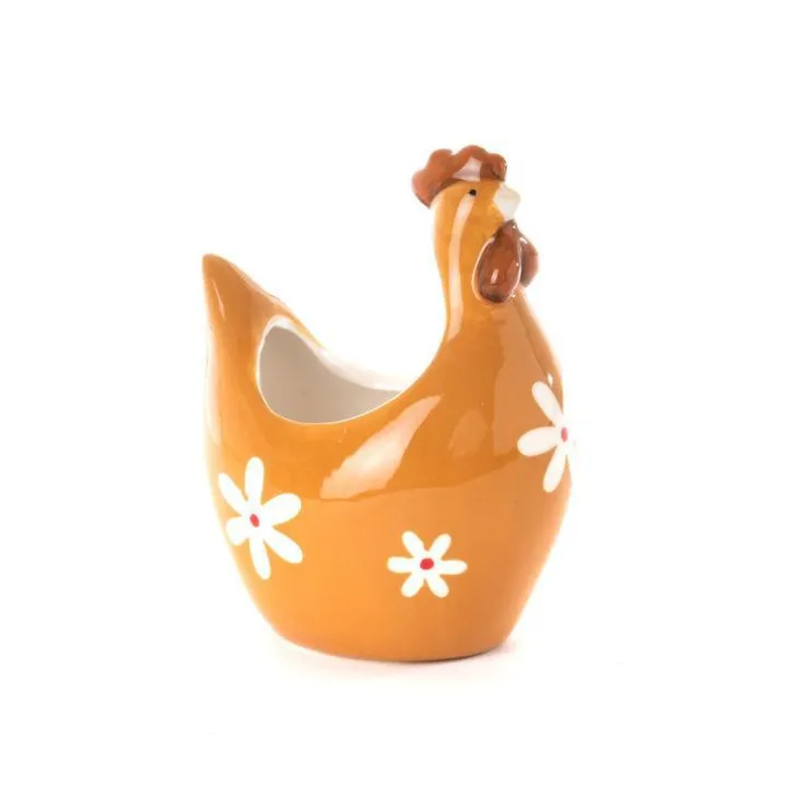 Coupe en dolomite coloris jaune poule avec des marguerites – 10 x H 13,3 x 7,8 cm