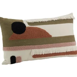 Coussin Abstrait en coton beige, rose et vert 50x3 cm