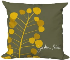 Coussin carré décoratif Graines d'Or coloris vert en coton - 40 x 40 x 15 cm