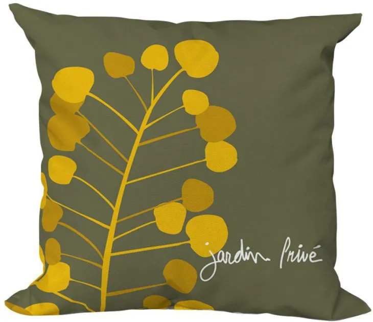 Coussin carré décoratif Graines d'Or coloris vert en coton - 40 x 40 x 15 cm