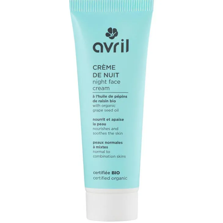 Crème de nuit à l'huile de pépin de raisin peaux normales et mixtes Bio Avril - 50 ml