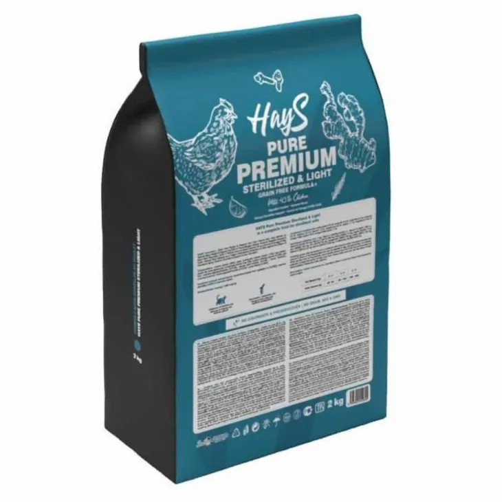 Croquette pour chat adulte stérilisé au poulet light Hays Pure Premium - 2 kg