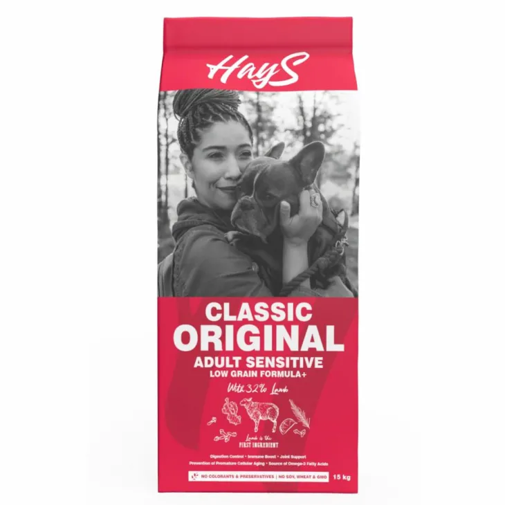 Croquette pour chien adulte sensible à l'agneau Hays Classic - 15 kg