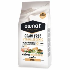 Croquette pour chien adulte sensible Grain Free à l'agneau Ownat - 3 kg