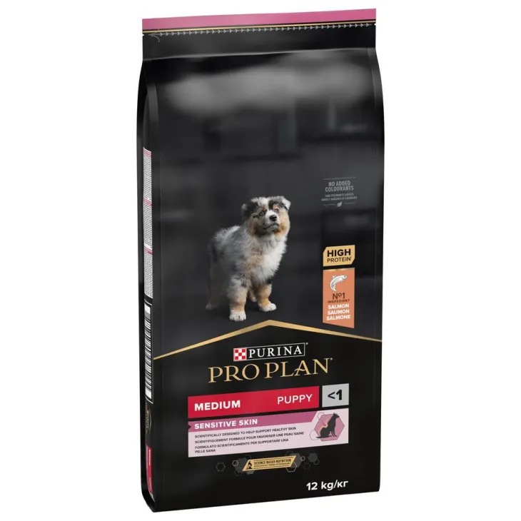 Croquette pour chiot de taille moyenne peau sensible au saumon Pro Plan - 12 kg