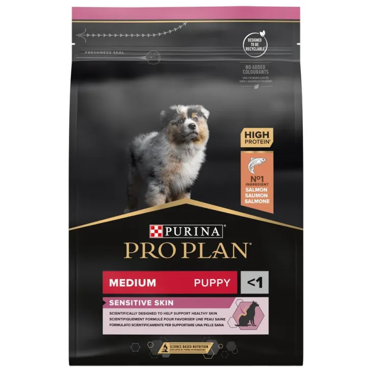 Croquette pour chiot de taille moyenne peau sensible Pro Plan - 3 kg