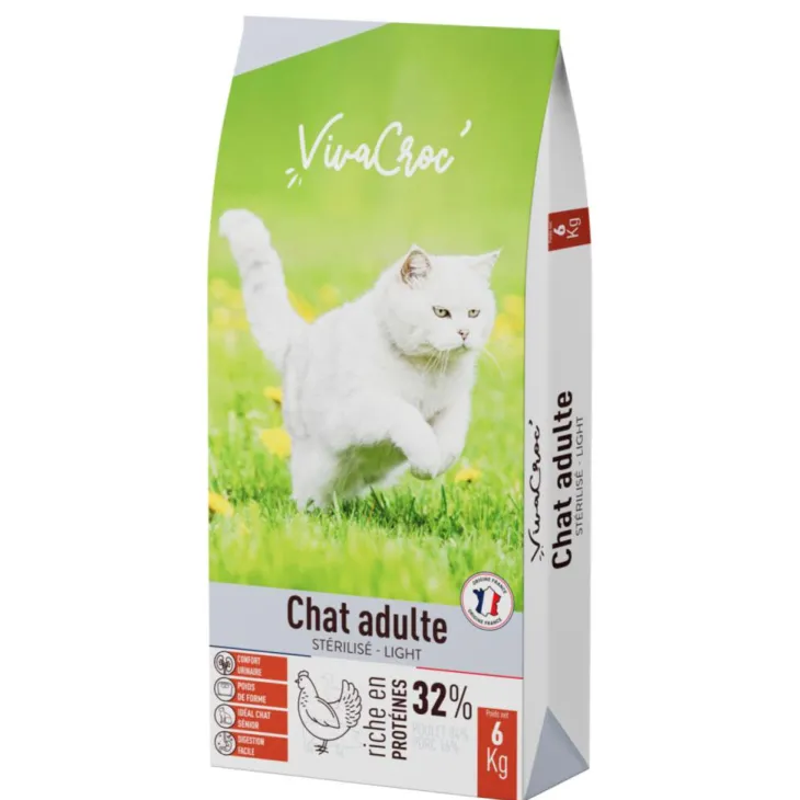 Croquettes light pour chat adulte stérilisé au poulet VivaCroc – 6 kg