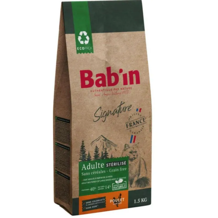 Croquettes pour chat adulte au poulet sans céréales Bab'in Signature - 1,5 kg