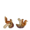 Écureuil marron en résine sur champignon renversé- 11,5 x 8 x 11,5 cm