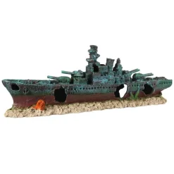 Décor d'aquarium navire de combat 2 coloris multicolore en résine de polyester - 47,5 x 9,5 x 17 cm