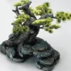 Décor d'aquarium pierre bonsai coloris vert en résine de polyester - 16,5 x 16,5 x 18 cm