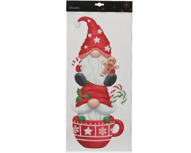 Décor de vitre gnome dans une tasse coloris rouge en plastique - 0,10 x 23 x 49 cm