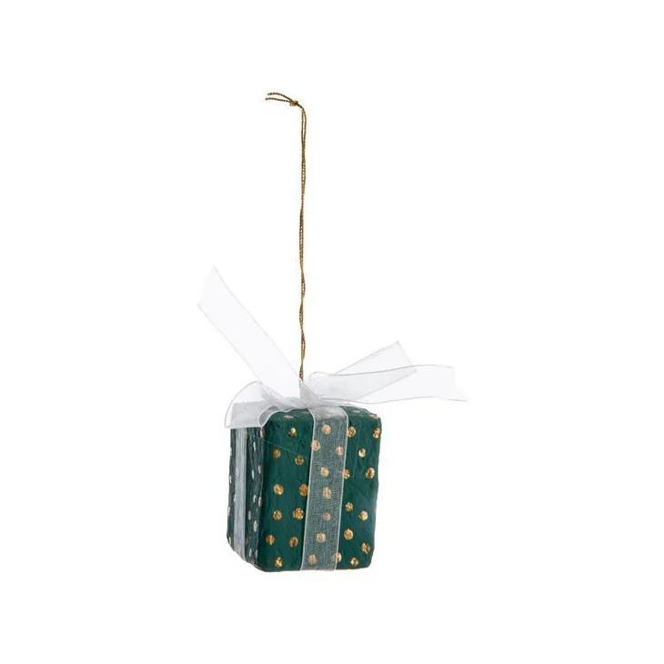 Décoration à suspendre cadeau en coton mâché vert et doré - 5 x 4 cm