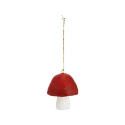 Décoration à suspendre champignon en coton mâché bordeaux - Ø 8,75 x H 10 cm