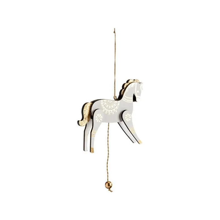Décoration à suspendre cheval à bascule en bois argent et or - 8 x 12 cm