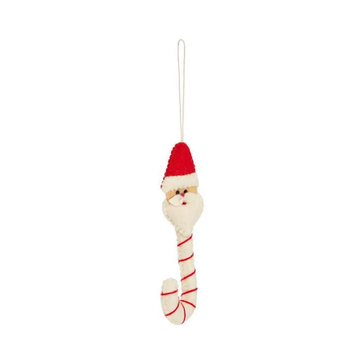 Décoration à suspendre forme canne de Père Noël en feutrine rouge et blanc - 2 x 7 cm