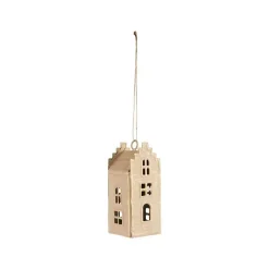 Décoration à suspendre grande maison en métal beige - 4,5 x 4,5 x 11 cm
