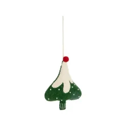 Décoration à suspendre sapin en feutrine verte et blanche - 4 x 5,5 cm