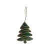 Décoration à suspendre sapin en velours vert et or - 8 x 19 cm