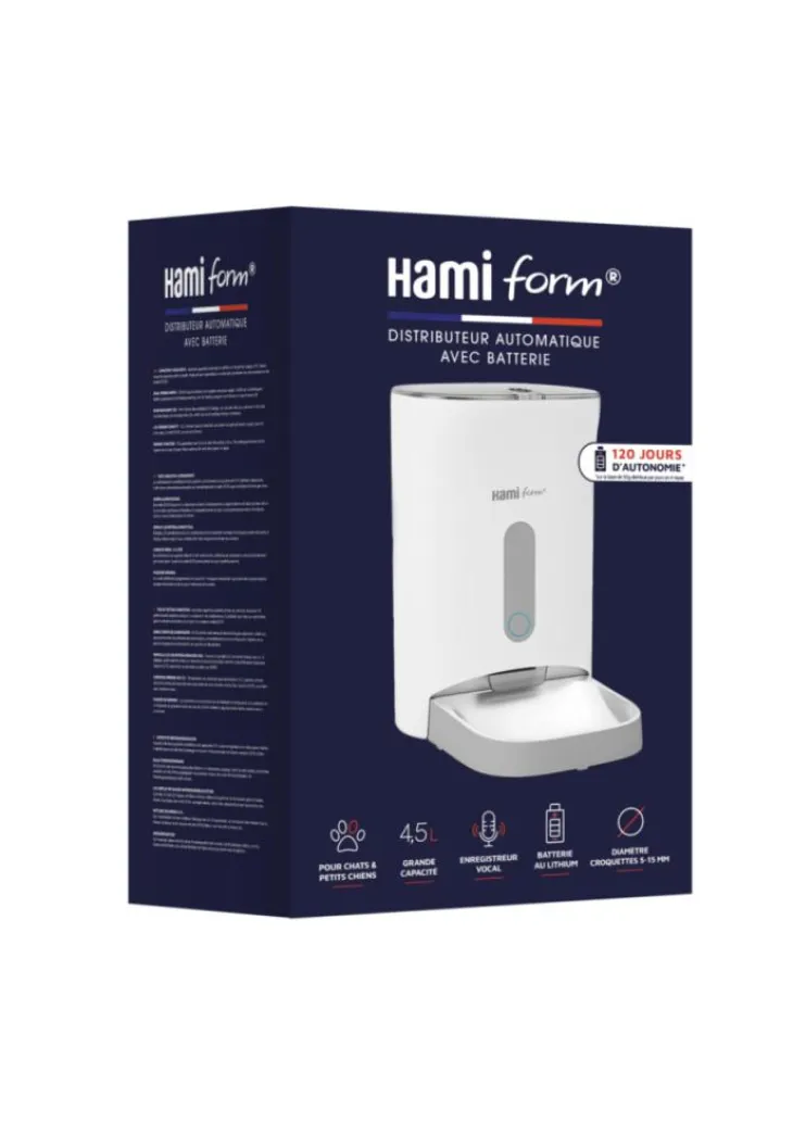Distributeur automatique de croquettes pour chat et petit chien coloris blanc Hami form - 4,5 L