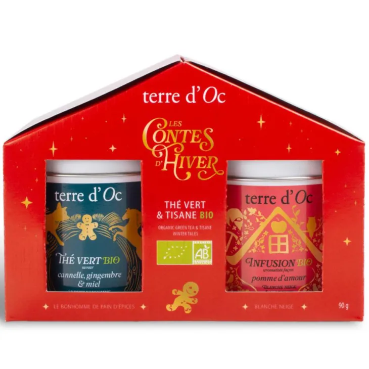 Duo thé vert gingembre et tisane pomme d'amour bio les contes d'hiver Terre d'Oc - 90 g
