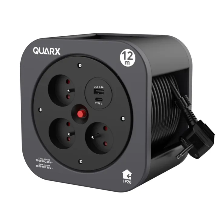 Enrouleur S-Box avec 3 prises 16 A USBA/USBC - 12 m x 230 V