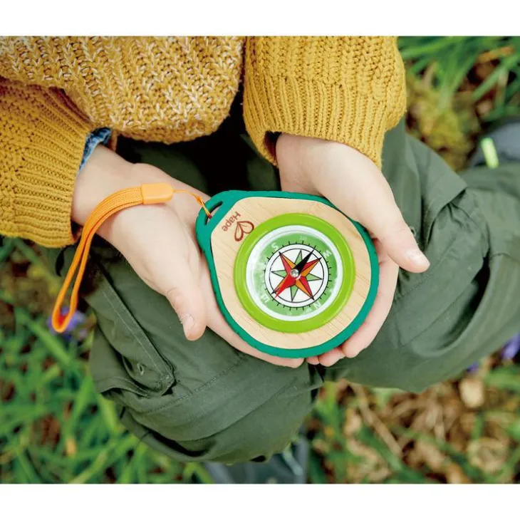 Ensemble boussole bois bambou et plastique naturel 10x8x2 cm à partir de 5 ans