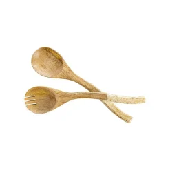 Ensemble de 2 couverts en bois de manguier décor moucheté crème et or - 26 x 6 x 1,2 cm
