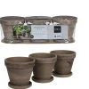 Ensemble de 3 pots en terre cuite gris basalt avec soucoupe Stan - Ø 13,5 x H 12 cm