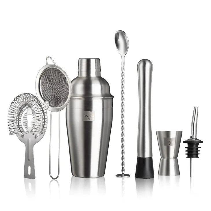 Ensemble pour cocktail en acier argent Vacuvin - les 7 pièces