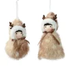 Esquimau en polyester brun avec manteau à capuche en fourrure beige et bois de renne - 15 x 10 x 5 cm