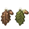 Feuille avec gland en verre vert et brun 7x2x10,5 cm
