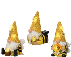 Figurine solaire décorative gnome abeille coloris blanc chaud - 9 x 9 x 17,5 cm