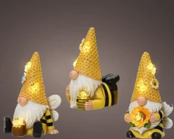 Figurine solaire décorative gnome abeille coloris blanc chaud - 9 x 9 x 17,5 cm