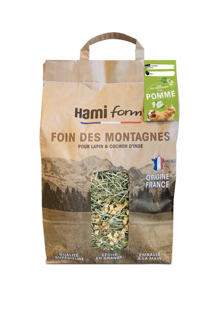 Foin des montagnes pour lapin, cochon d'Inde et autres animaux saveur pomme Hamiform - 8,5 L